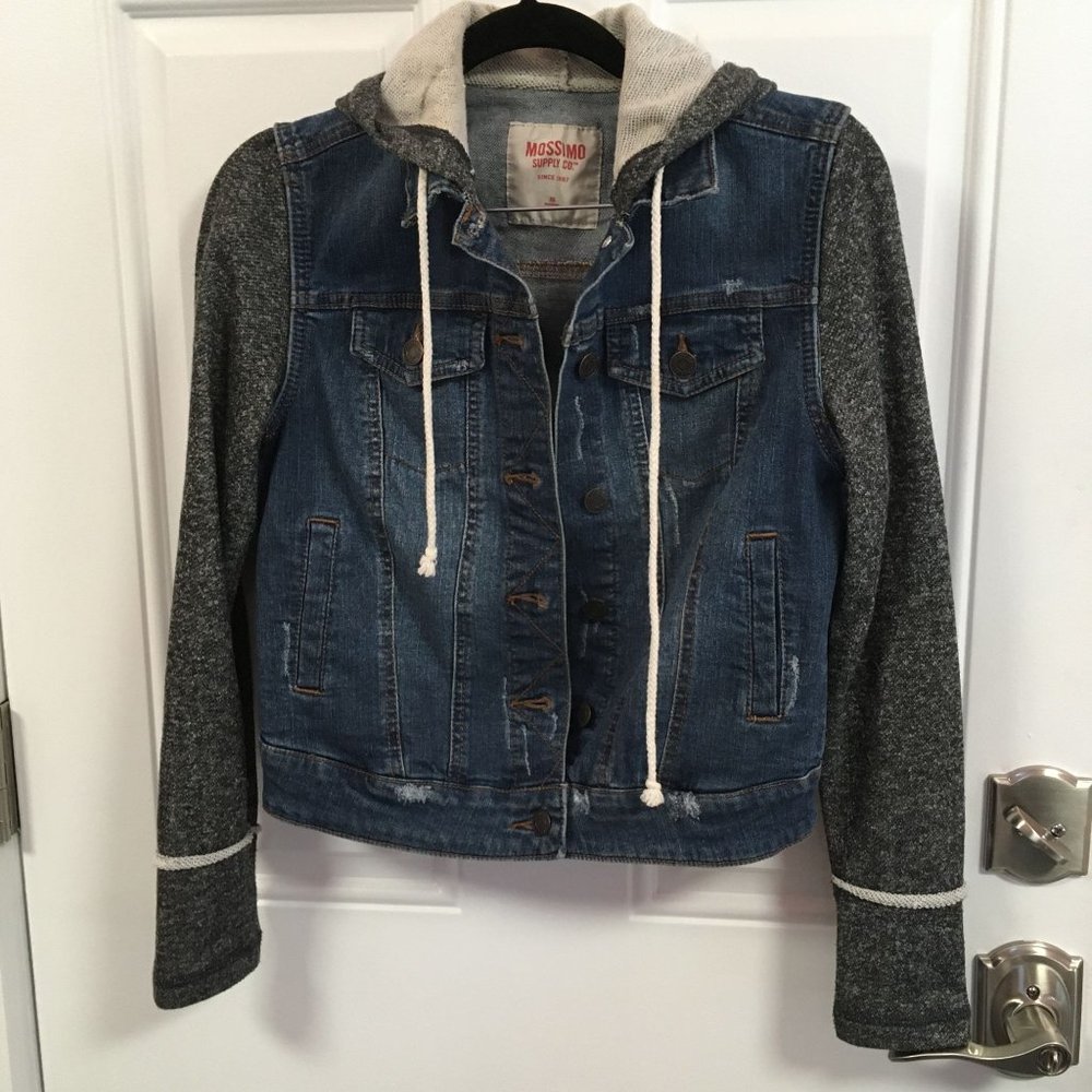 Mossimo Supply Co Cropped Distressed Denim Hooded Jacket - Blue - Size XS